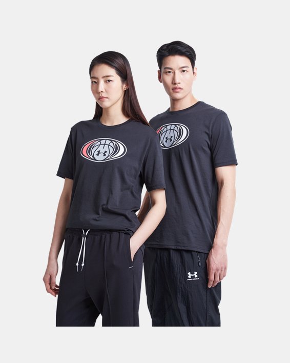 男士UA Basketball Logo短袖T恤, Black, pdpMainDesktop image number 3
